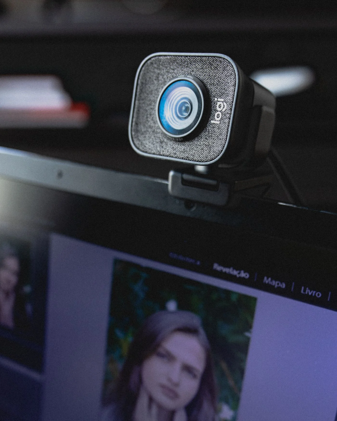 Webcam mounted at the top of a screen