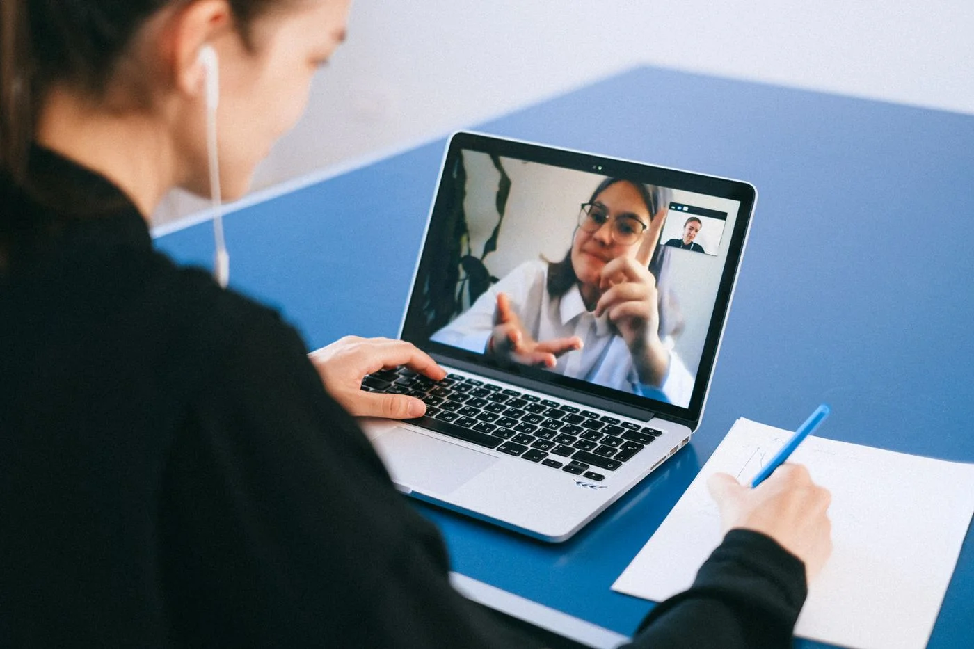 Laptop video call with a notebook