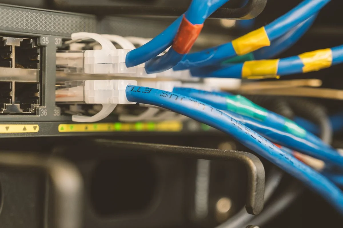 Ethernet cables connected to network ports